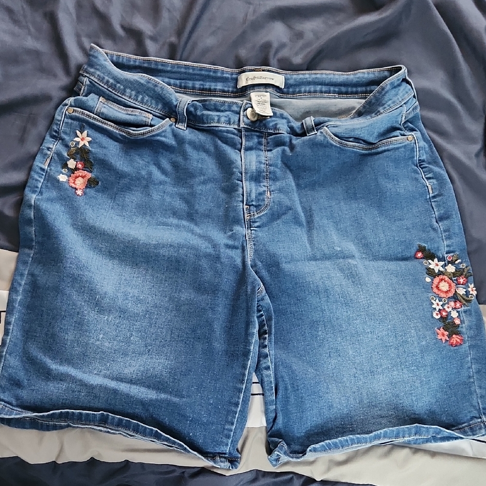 Croft & Barrow Blue Jean Shorts with Floral Embroidery